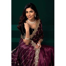Generic Women's Net Sequence Saree With Unstitched Blouse 5.5Mtr (Maroon)