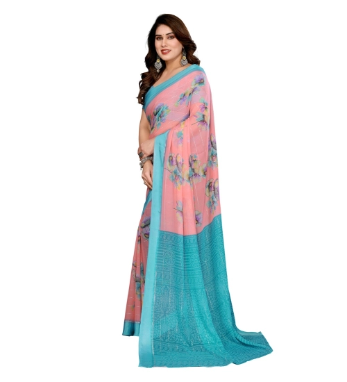 Generic Women's Georgette Printed Saree With Unstitched Blouse 5.5Mtr (Pink)