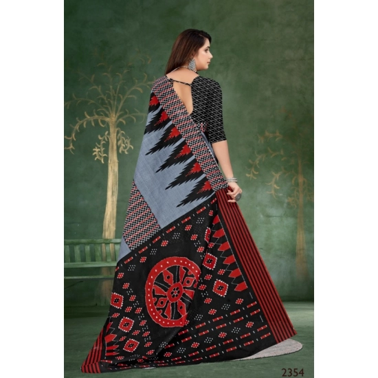 Generic Women's Soft Pure Cotton Printed Saree With Unstitched Blouse 5.5Mtr (Grey)