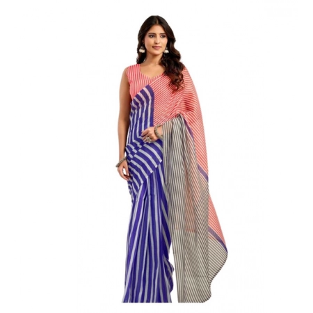 Generic Women's Linen Cotton Printed Ready To Wear Saree With Unstitched Blouse 5.5 Mtr (Blue)