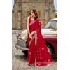 Generic Women's Faux Shimmer Geometric Ready to wear Saree With Unstitched Blouse 5.5Mtr (Red)