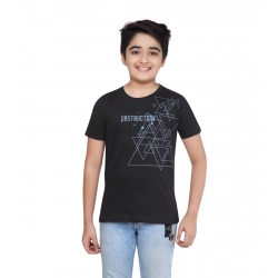 Generic Boy's Cotton Grapic Printed Round Neck T-Shirt (Black)