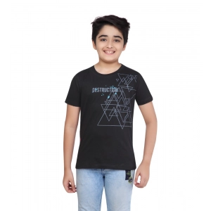 Generic Boy's Cotton Grapic Printed Round Neck T-Shirt (Black)
