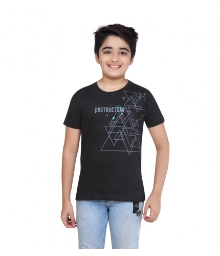 Generic Boy's Cotton Grapic Printed Round Neck T-Shirt (Black)