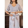 Generic Women's Faux Linen Floral Print Ready to wear Saree With Unstitched Blouse 5.5Mtr (Off_White)