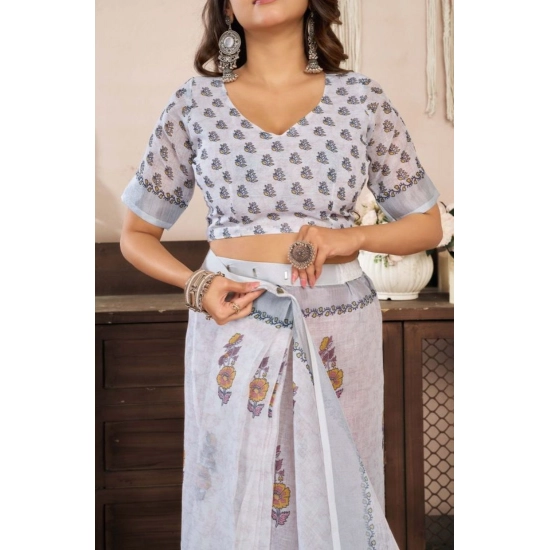 Generic Women's Faux Linen Floral Print Ready to wear Saree With Unstitched Blouse 5.5Mtr (Off_White) Generic Women's Faux Linen Floral Print Ready to wear Saree With Unstitched Blouse 5.5Mtr (Off_White)