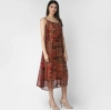 Generic Women's Polyester Printed Shoulder Straps Dress (Maroon - Brown)