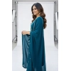 Generic Women's Georgette Ethnic Motif Round 3/4th Sleeve Kurti With Pant Dupatta Set (Teal)