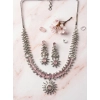 Generic Women's Brass Silver Plated Necklace set (Pink)