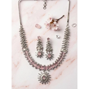 Generic Women's Brass Silver Plated Necklace set (Pink)