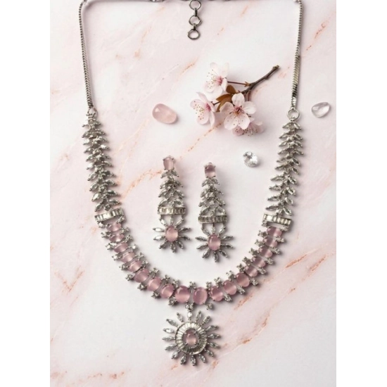 Generic Women's Brass Silver Plated Necklace set (Pink) Generic Women's Brass Silver Plated Necklace set (Pink)