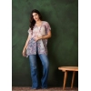 Generic Women's Chiffon Printed Short Sleeves Shrug (White - Purple)