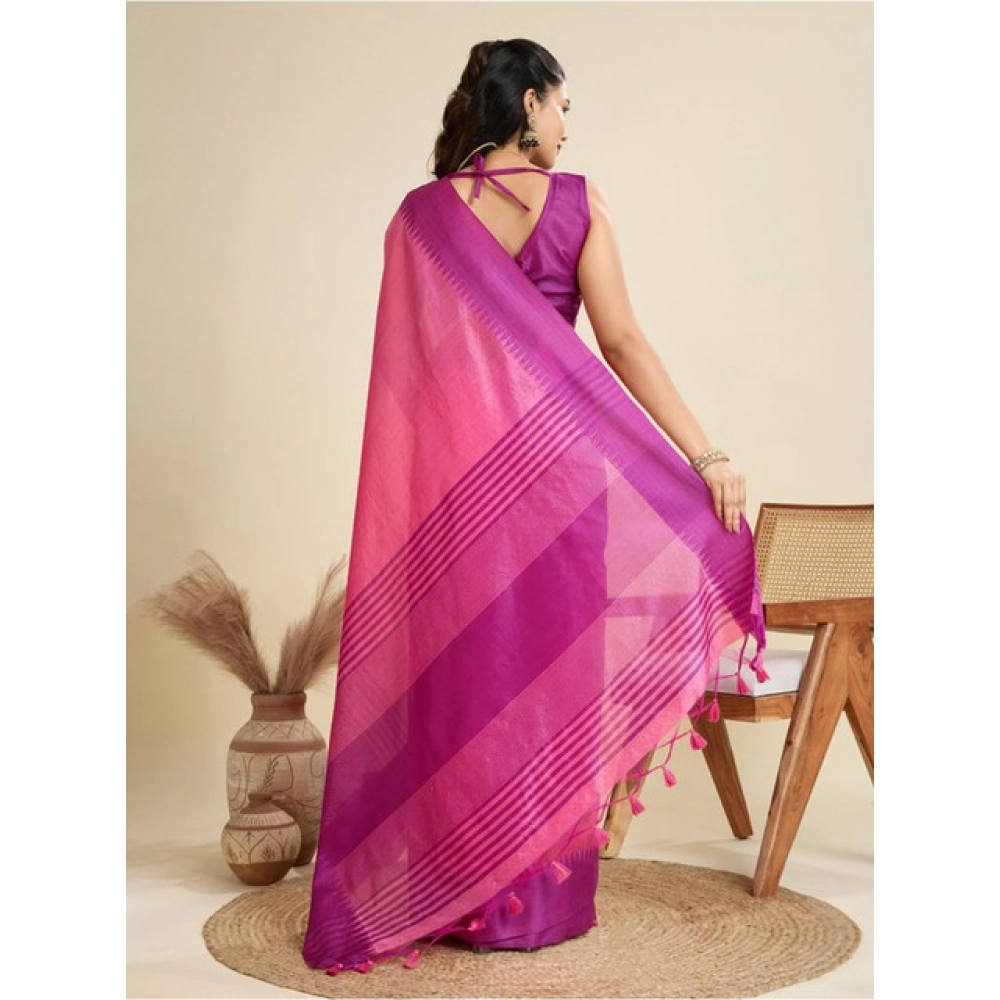 Generic Women's Raw_Silk Woven Saree With Unstitched Blouse 5.5Mtr (Pink)