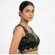 Generic Women's Silk Embroidered V-Neck Sleeveless Readymade Padded Blouse (Black, Size 38)