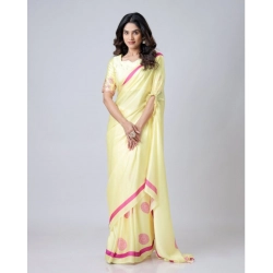 Women's Soft Crepe Silk Printed Ready To Wear Saree With Unstitched Blouse 5.5Mtr (Light Yellow)