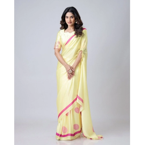 Women's Soft Crepe Silk Printed Ready To Wear Saree With Unstitched Blouse 5.5Mtr (Light Yellow) Women's Soft Crepe Silk Printed Ready To Wear Saree With Unstitched Blouse 5.5Mtr (Light Yellow)