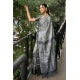 Generic Women's Polyester Printed Saree With Unstitched Blouse 5.5 Mtr (Grey)