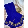 Generic Women's Crepe Chit Pallu Solid Saree With Unstitched Blouse 5.5Mtr (Navy Blue)