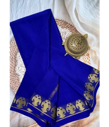 Generic Women's Crepe Chit Pallu Solid Saree With Unstitched Blouse 5.5Mtr (Navy Blue)