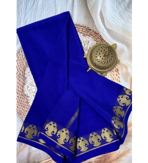 Generic Women's Crepe Chit Pallu Solid Saree With Unstitched Blouse 5.5Mtr (Navy Blue)