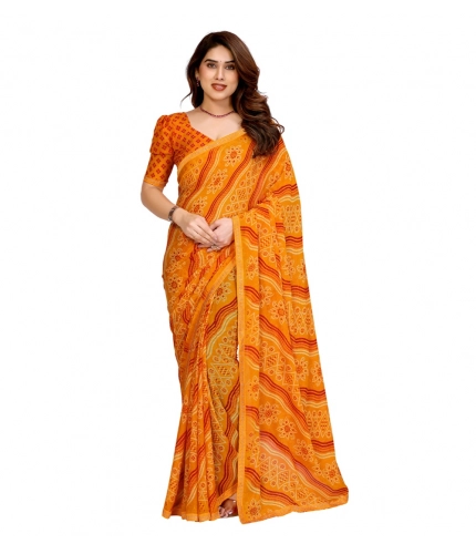 Generic Women's Georgette Printed Saree With Unstitched Blouse 5.5Mtr (Yellow)