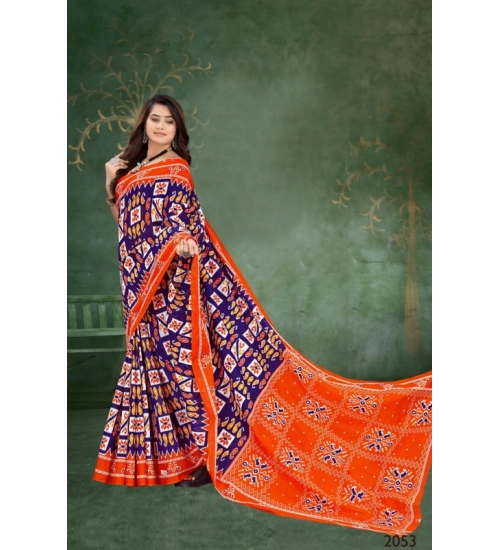 Generic Women's Soft Pure Cotton Printed Saree With Unstitched Blouse 5.5Mtr (Orange)