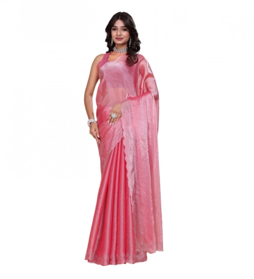 Generic Women's Jimmy choo Embellished Bollywood Saree With Unstitched Blouse 5.5Mtr (Pink)