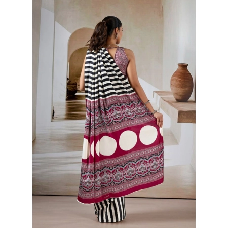 Generic Women's Satin Crepe Printed Saree With Unstitched Blouse 5.5Mtr (Black)