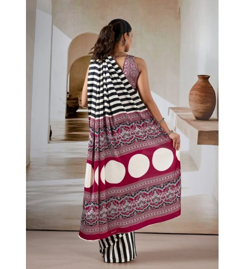 Generic Women's Satin Crepe Printed Saree With Unstitched Blouse 5.5Mtr (Black)