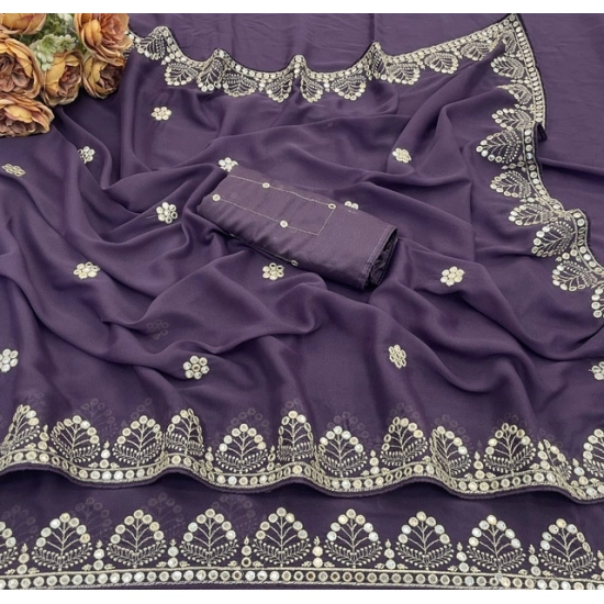 Generic Women's Georgette Embellished Saree With Unstitched Blouse 5.5Mtr (Levander) Generic Women's Georgette Embellished Saree With Unstitched Blouse 5.5Mtr (Levander)