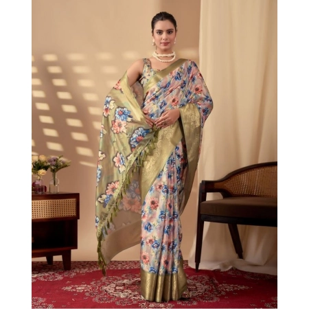 Generic Women's Silk_Blend Printed Saree With Unstitched Blouse 5.5Mtr (Olive) Generic Women's Silk_Blend Printed Saree With Unstitched Blouse 5.5Mtr (Olive)