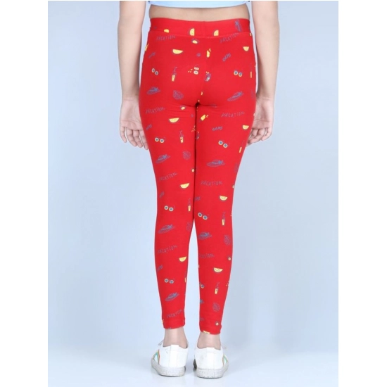 Generic Girl's Cotton Lycra Printed Elasticated Leggings (Red) Generic Girl's Cotton Lycra Printed Elasticated Leggings (Red)