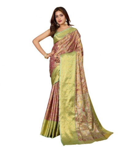 Generic Women's Jacquard Saree With Unstitched Blouse 5.5Mtr (Multicolor)