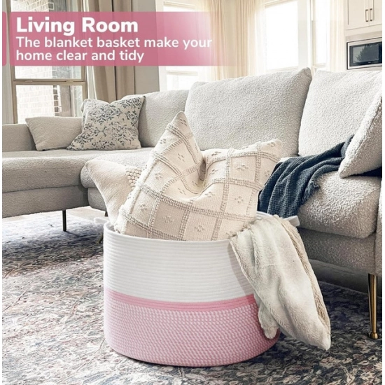 Generic Cotton Dori 16x14 Inch Storage Basket For Clothes With Out Lid (White-Pink-White) Generic Cotton Dori 16x14 Inch Storage Basket For Clothes With Out Lid (White-Pink-White)