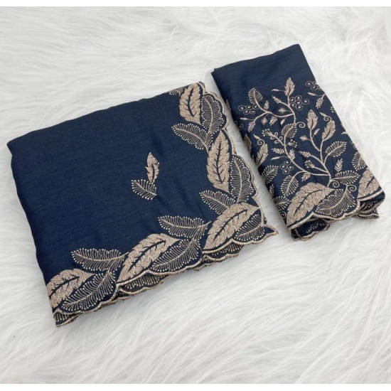 Generic Women's Georgette Embroidered Saree With Unstitched Blouse 5.5Mtr (Navy Blue) Generic Women's Georgette Embroidered Saree With Unstitched Blouse 5.5Mtr (Navy Blue)
