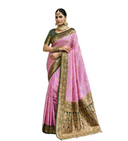 Generic Women's Silk Blend Booti Work Ready to wear Saree With Unstitched Blouse 5.5Mtr (LightPink)