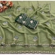 Generic Women's Star Georgette Embroidered Saree With Unstitched Blouse 5.5Mtr (Green)