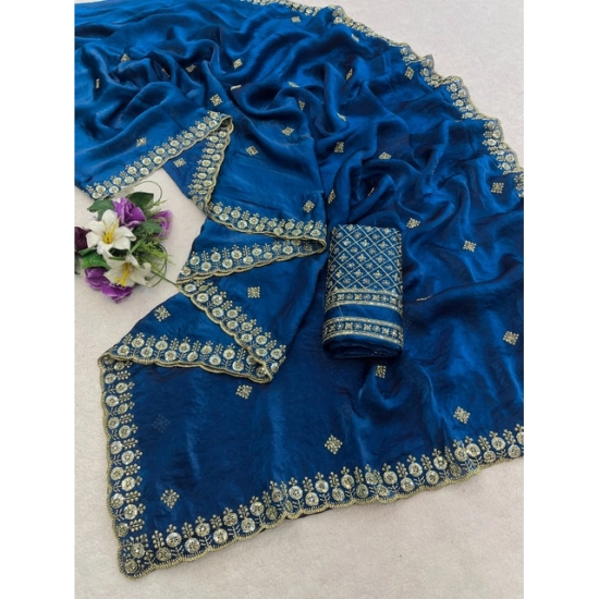 Generic Women's Satin Embellished Saree With Unstitched Blouse 5.5Mtr (Teal) Generic Women's Satin Embellished Saree With Unstitched Blouse 5.5Mtr (Teal)