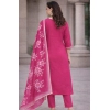 Generic Women's Chanderi Silk Ethnic Motif V-Neck 3/4th Sleeve Kurti With Pant Dupatta Set (Pink)