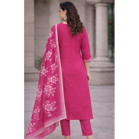 Generic Women's Chanderi Silk Ethnic Motif V-Neck 3/4th Sleeve Kurti With Pant Dupatta Set (Pink) Generic Women's Chanderi Silk Ethnic Motif V-Neck 3/4th Sleeve Kurti With Pant Dupatta Set (Pink)