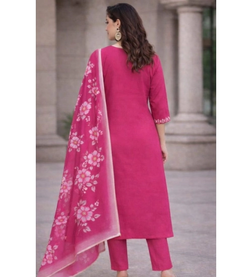 Generic Women's Chanderi Silk Ethnic Motif V-Neck 3/4th Sleeve Kurti With Pant Dupatta Set (Pink) Generic Women's Chanderi Silk Ethnic Motif V-Neck 3/4th Sleeve Kurti With Pant Dupatta Set (Pink)