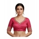 Generic Women's Vichitra Silk V Neck Padded Blouse (Pink, 38 Ready Size (Self-Alterable 36–40)