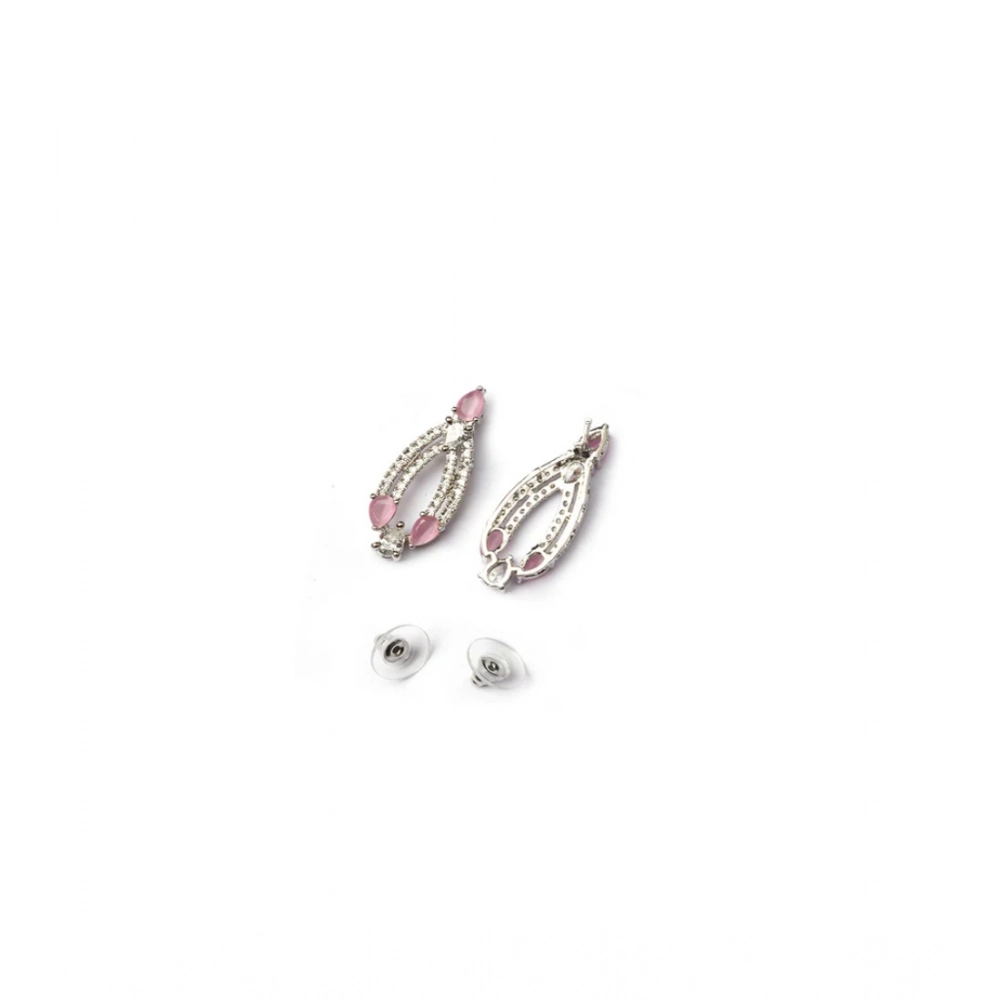 Generic Women's Brass Silver Plated Necklace set (Pink)