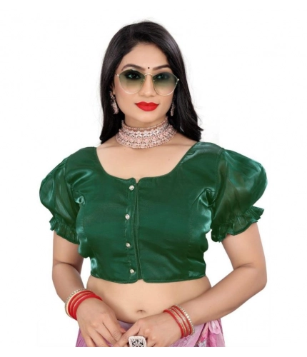 Generic Women's Jimmy Solid Designer Neck Elastic Sleeve Readymade Blouse (Green 38 , Alterable up to 42)-PID65829