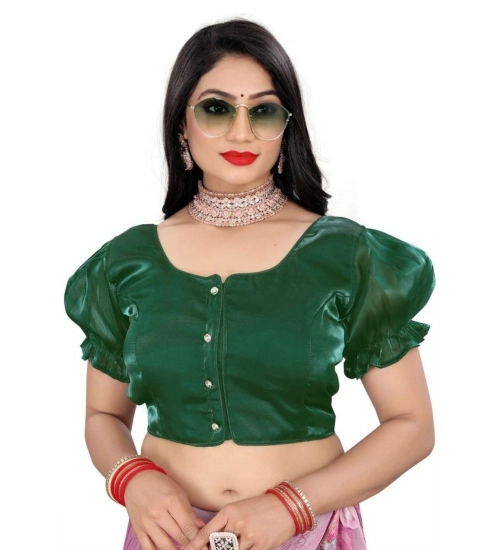 Generic Women's Jimmy Solid Designer Neck Elastic Sleeve Readymade Blouse (Green 38 , Alterable up to 42)-PID65829
