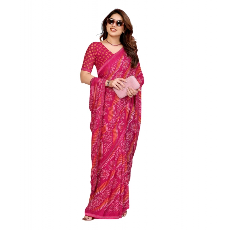 Women's Georgette Printed Saree With Unstitched Blouse 5.5Mtr (Pink)