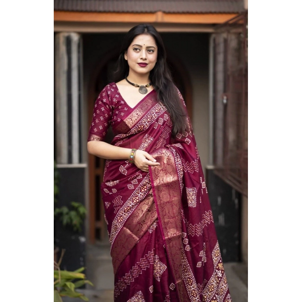 Generic Women's Cotton Silk Printed Saree With Unstitched Blouse 5.5Mtr (Wine) Generic Women's Cotton Silk Printed Saree With Unstitched Blouse 5.5Mtr (Wine)