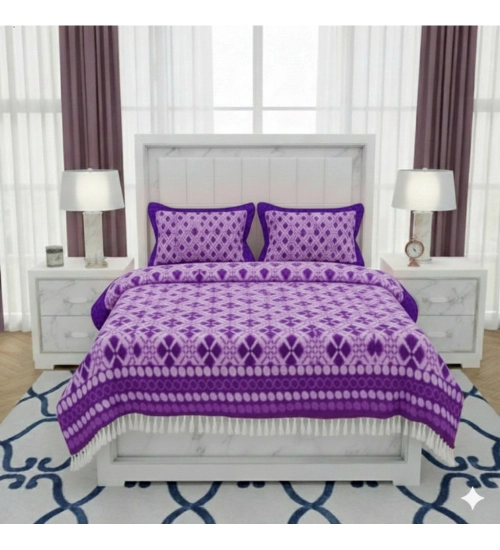 Generic Fleece Geometric Double Polar Warm Bedsheet with 2 Pillow Cover (Purple)