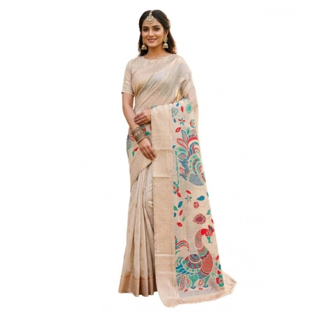Generic Women's Linen Cotton Floral Embroidered Saree With Unstitched Blouse 5.5Mtr (Cream) Generic Women's Linen Cotton Floral Embroidered Saree With Unstitched Blouse 5.5Mtr (Cream)