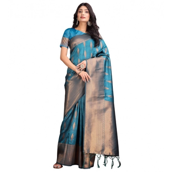 Generic Women's Banarasi Silk Printed Saree With Unstitched Blouse 5.5Mtr (Blue) Generic Women's Banarasi Silk Printed Saree With Unstitched Blouse 5.5Mtr (Blue)